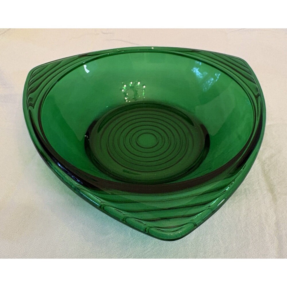 Vintage Anchor Hocking Forest Green Glass Triangular Bowl